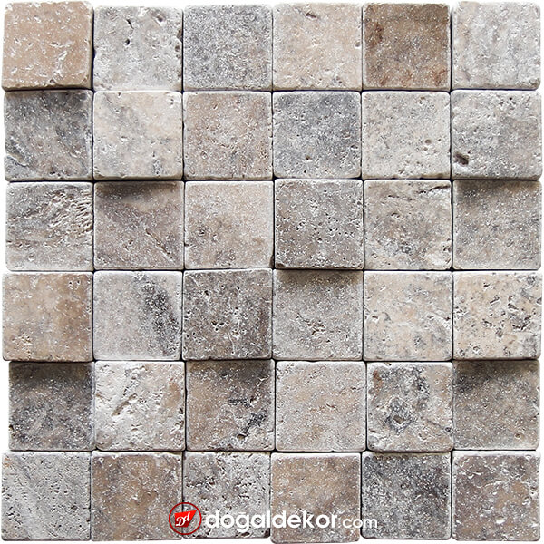 Traverten Eskitme Gümüş Duvar Taşları 5x5cm - DT1557